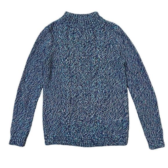 Lands End Marled Cable Knit Mock Neck Pullover Sweater Blue Purple Cotton XS - Picture 1 of 8